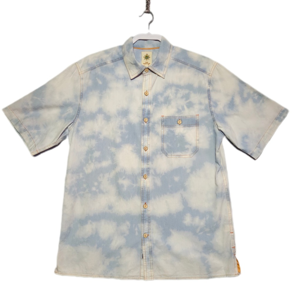 The Territory Ahead Shirt Mens Medium Blue Tie Dye Cotton Short Sleeve Button Up